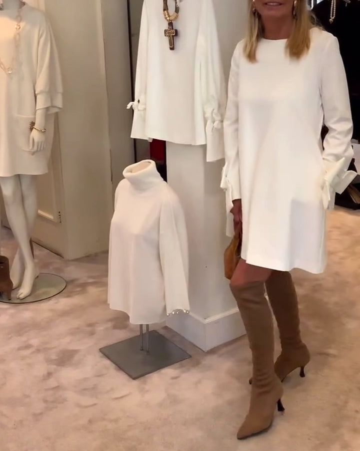 Alice - Elegant Dress Round Neck Sleeve Bow