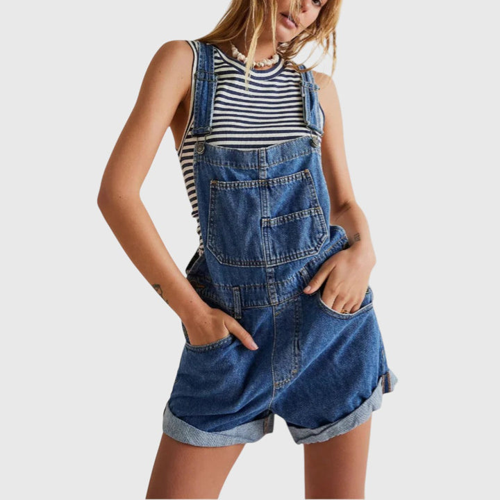 Rina - Vintage Adjustable Denim Overall Shorts