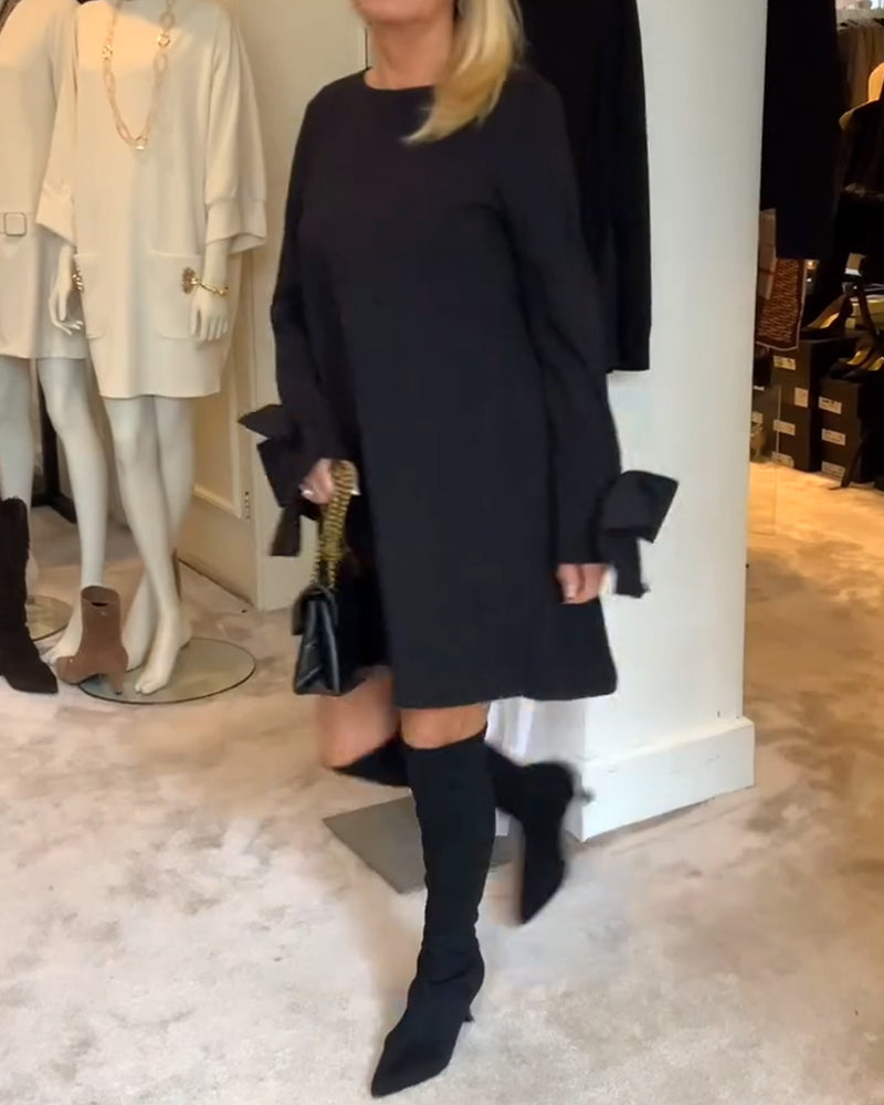 Alice - Elegant Dress Round Neck Sleeve Bow