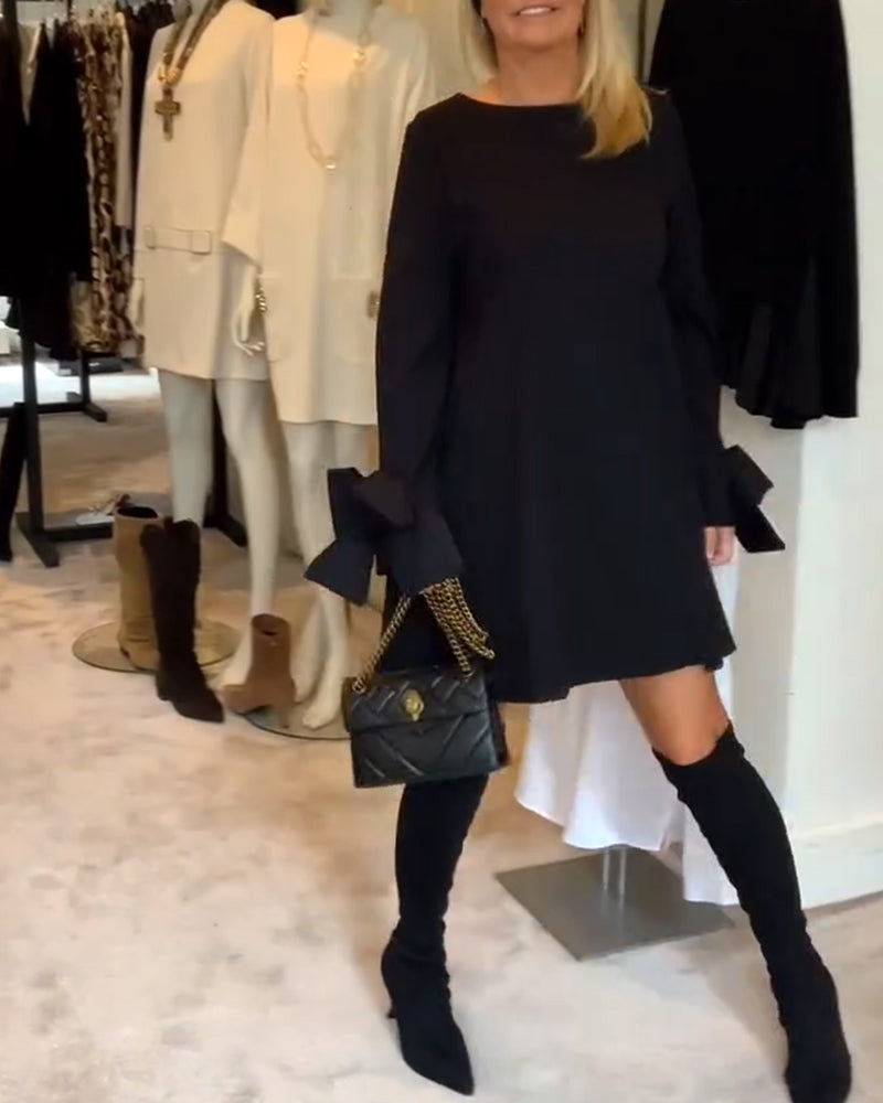 Alice - Elegant Dress Round Neck Sleeve Bow