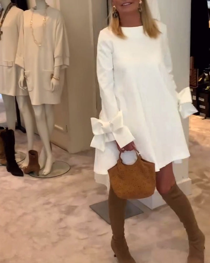 Alice - Elegant Dress Round Neck Sleeve Bow